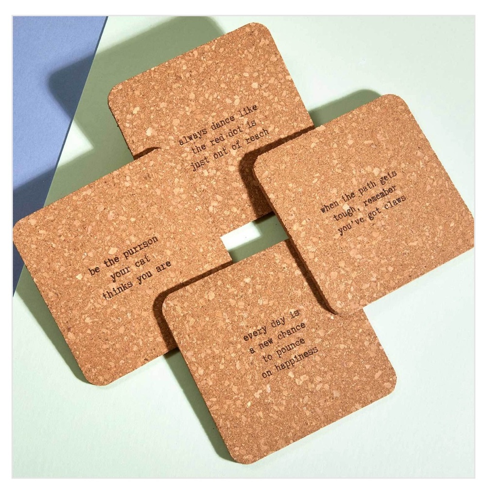 Cat Lady Box Meowtivational Cork Coasters NIP